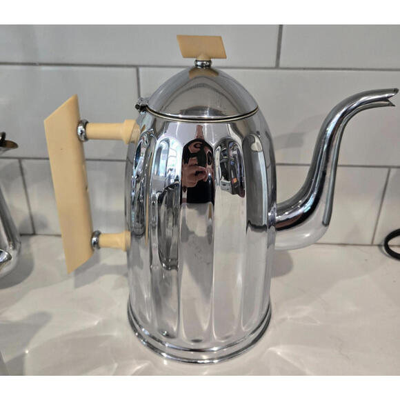 Tea Set Demeyere art deco chromed metal phenolic handled Coffee Pot Cream Sugar - Picture 6 of 10